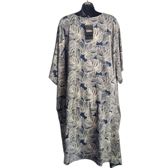 Ulla Popken Midi Dress Women's Blue White V-Neck Shortsleeve Plus Sz 32/34 NWT - Picture 3 of 11